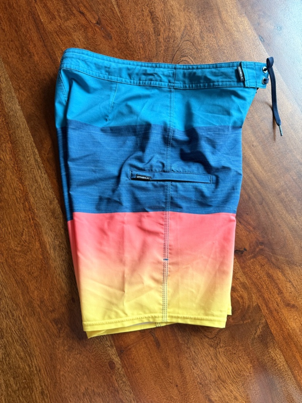 O'Neill Men's Hyperfreak Ombre Stripe Board Shorts- Blue/Teal/Coral/Yellow